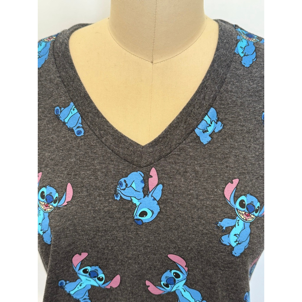 Women's Disney Lilo & Stitch T-Shirt Gray/Blue Size S V-neck shortsleeves - Picture 2 of 6